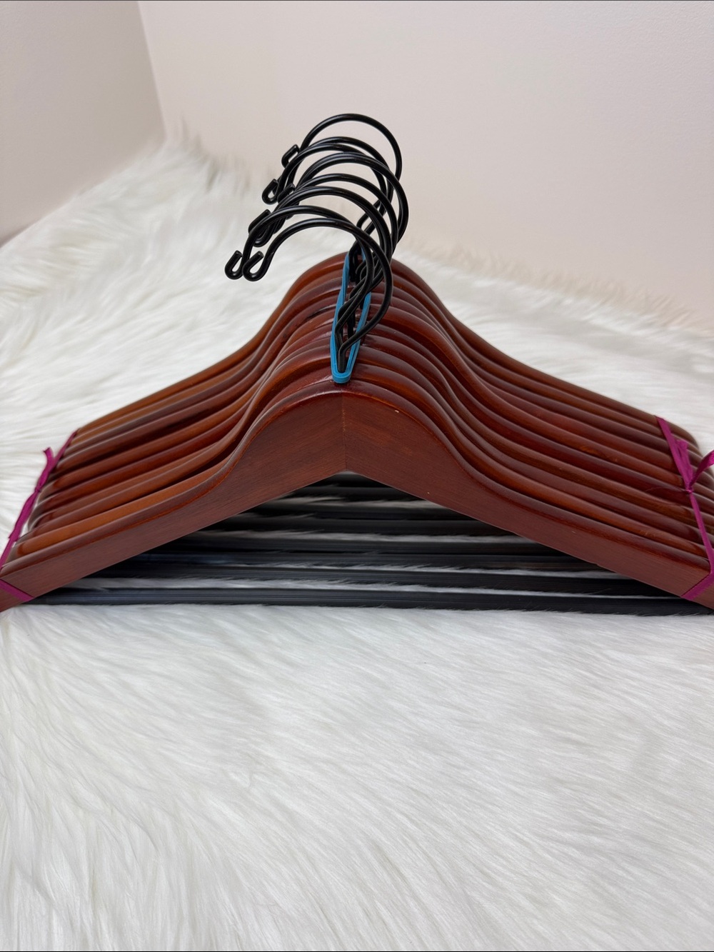 Brookstone Premium Wooden Hangers with Bar in Mahogany  - Set of 10